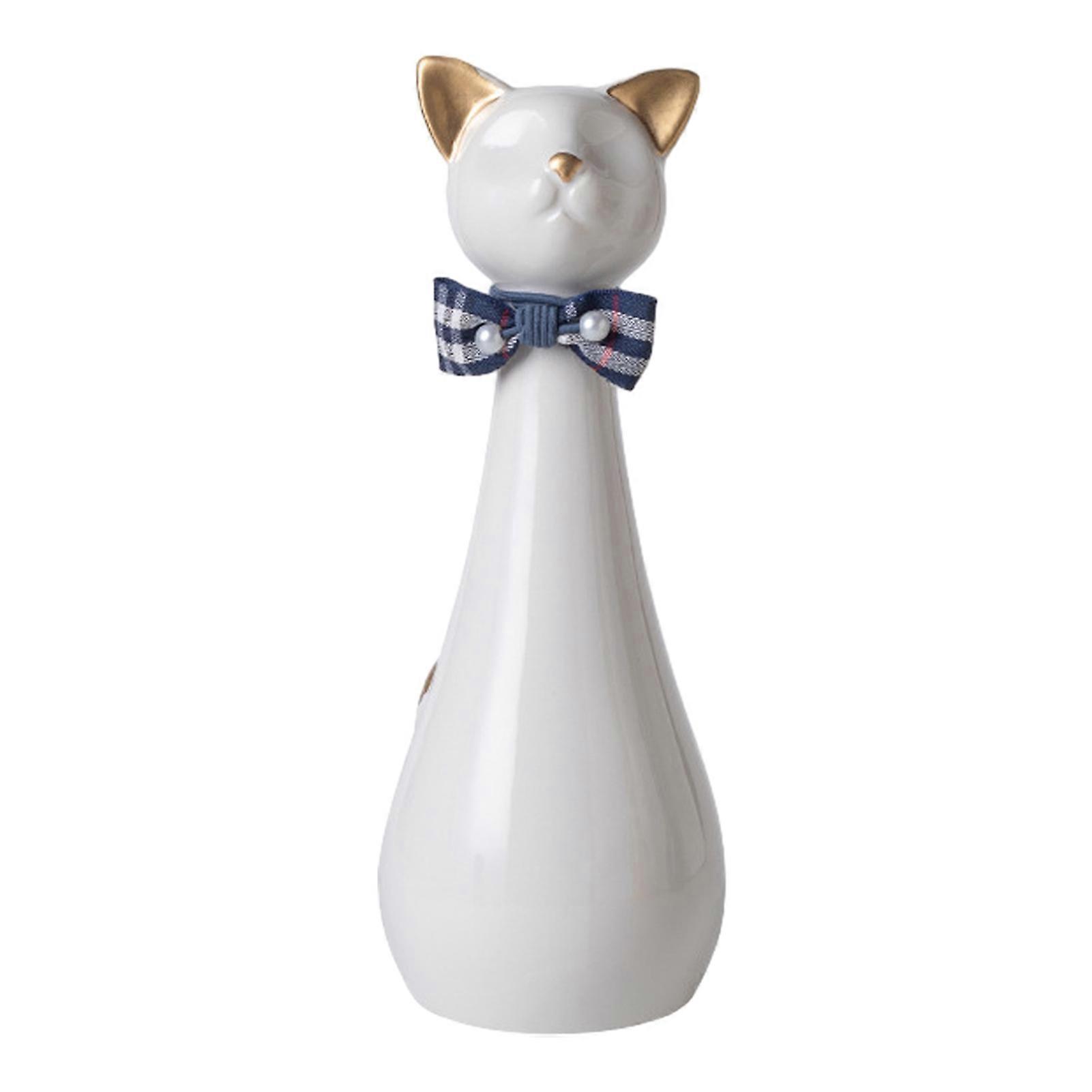 Kitty Pet Cremation Urn - Ceramic Cat Shaped Bow - for Table Shelf