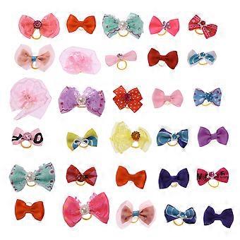 30 PCS Hair Barrettes Girls Small Rubber Bands Puppy Bows Girl Dog Accessories Pet Hair Ties Girl Puppy Clothes