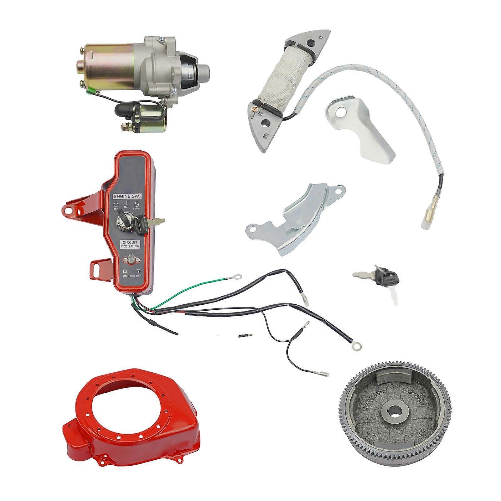 Electric starter ignition system, flywheel, key switch box, multi-function
