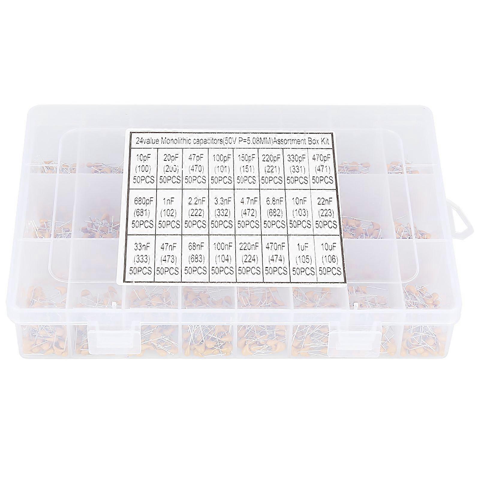 1200pcs 24 Values 50V 10pF?10uF Monolithic Ceramic Capacitor Assorted Kit