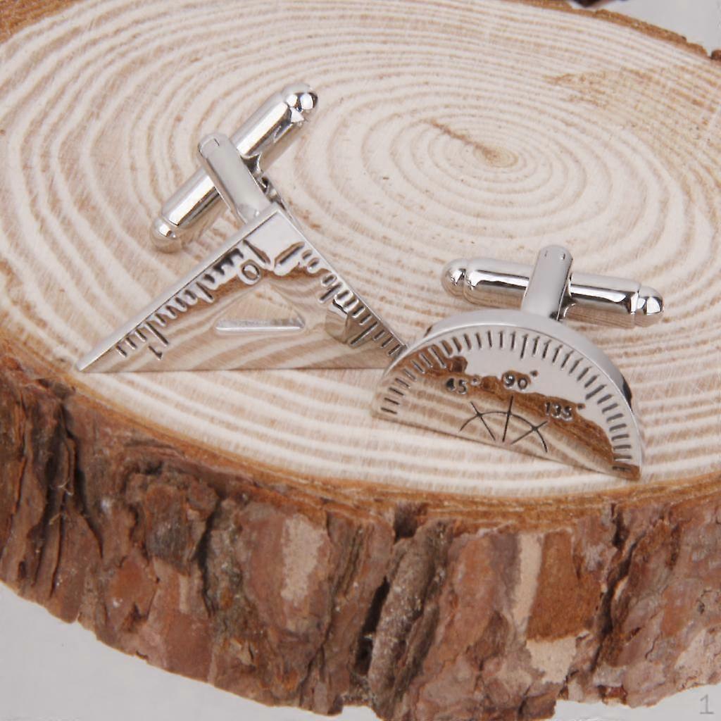 1 Pair Wedding Groom Men Math Triangle Ruler Cufflinks Silver