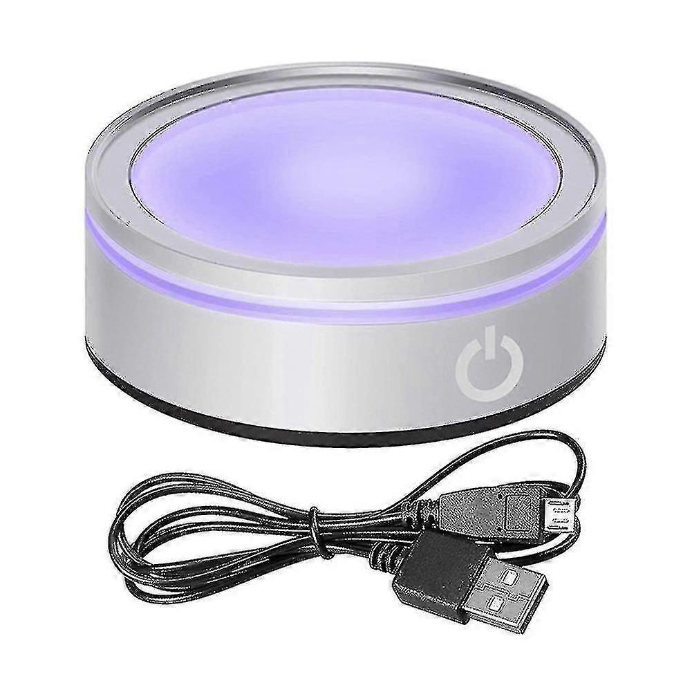 Led Light Base With Sensitive Touch Round Colorful Stand Silver Flat