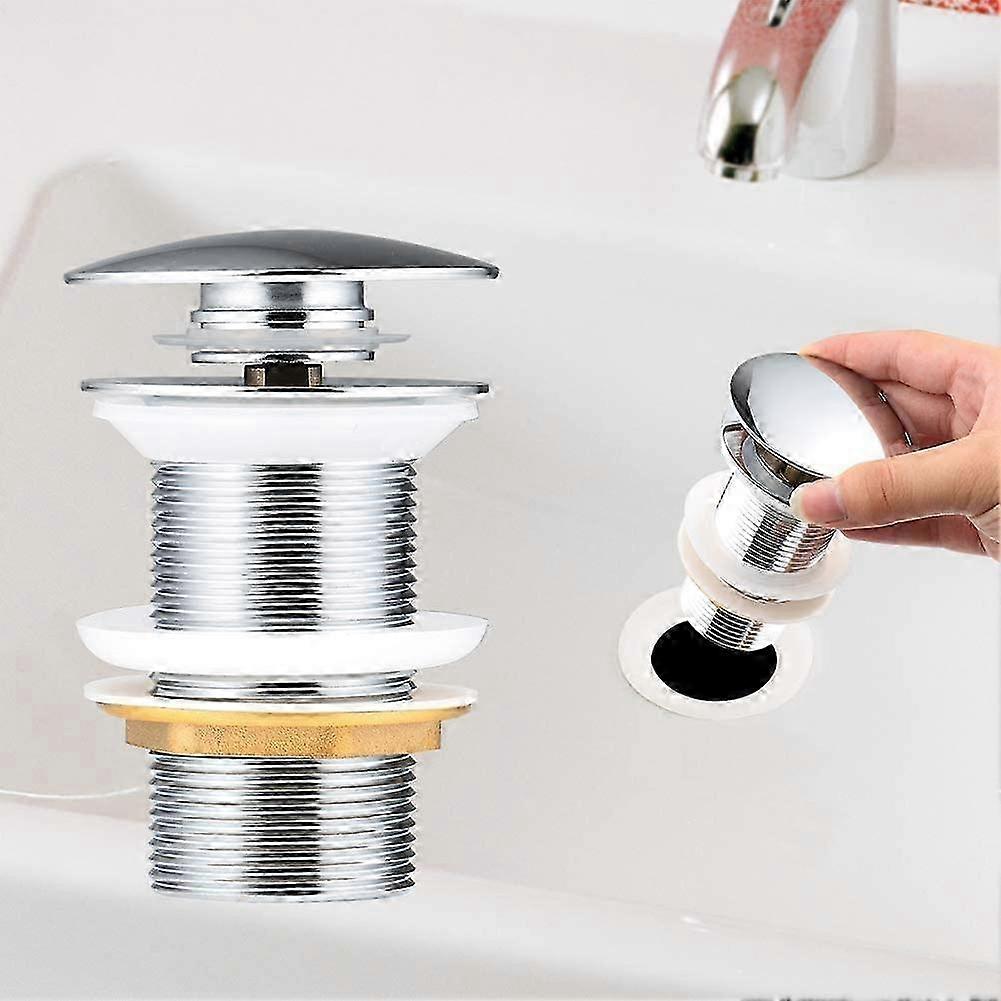 Automatic Pop Up Drain Without Overflow Chrome Copper Basin Push Open Waste Drain,G1 1/4(chrome without overflow)