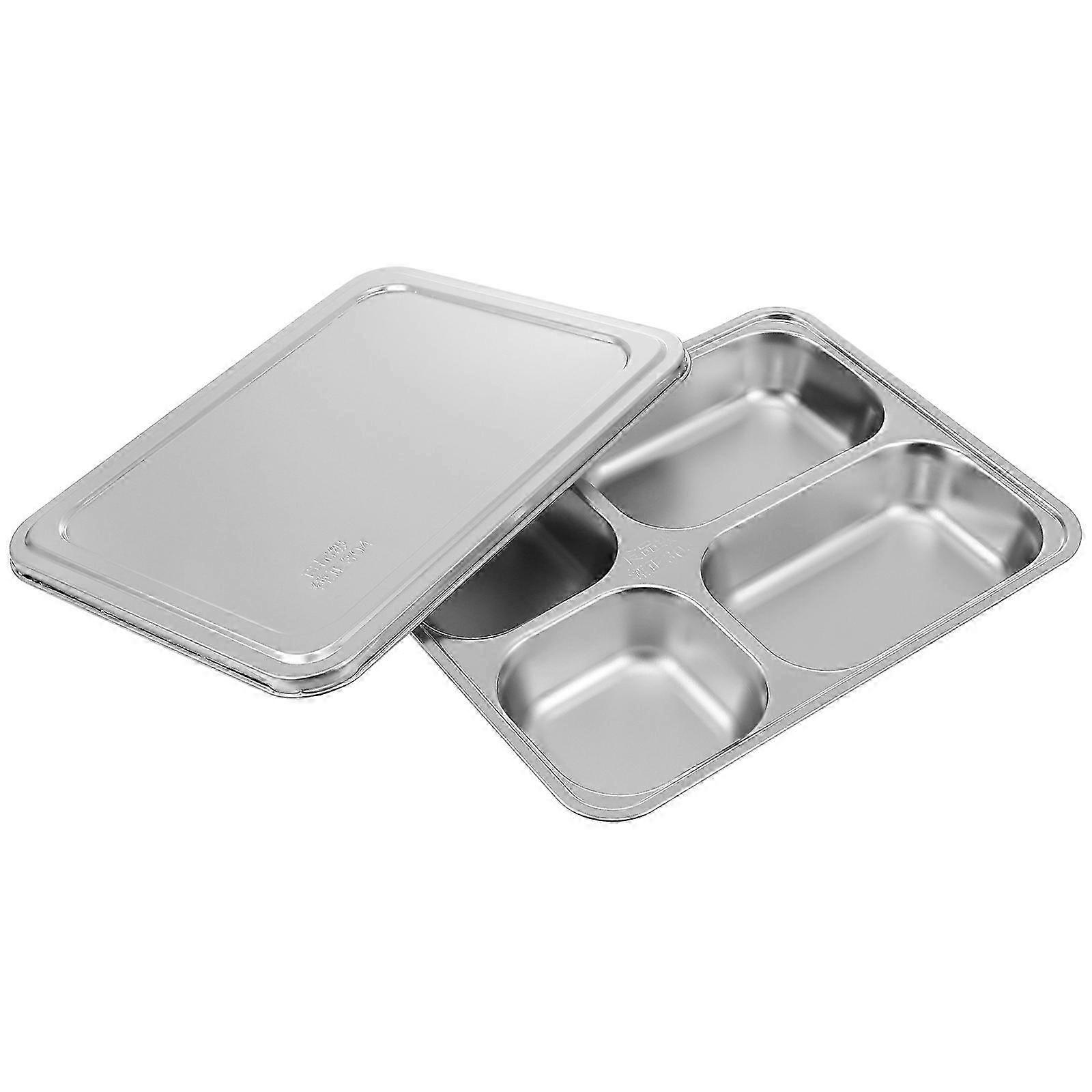 1Pc Stainless Steel Divided Plate Rectangular 4 Sections Food Serving Tray