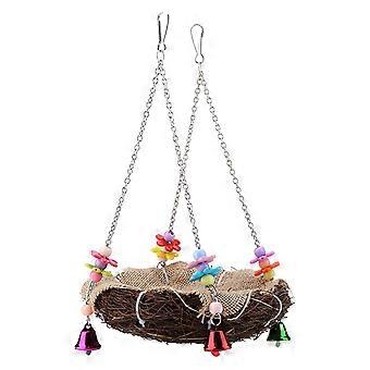 Nid d'oiseau en rotin, jouet suspendu avec cloches, balanoire pour oiseaux, perchoir debout, cage hamac (L)