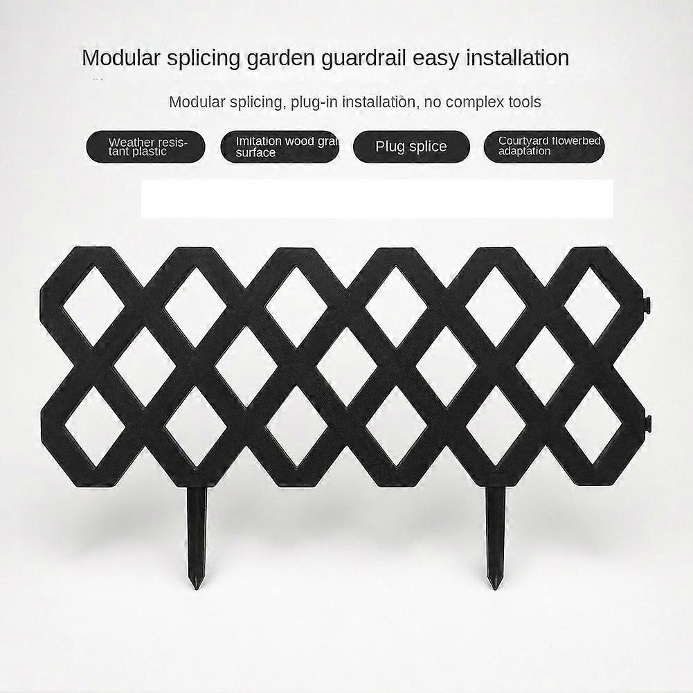 6 Pack Garden Edging Border Modular Interlocking Plastic Fence Panels Black