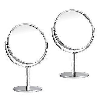 2x Mini vergrotende en draagbare make-uptafelspiegel, draaibare ovale gezichtsspiegel