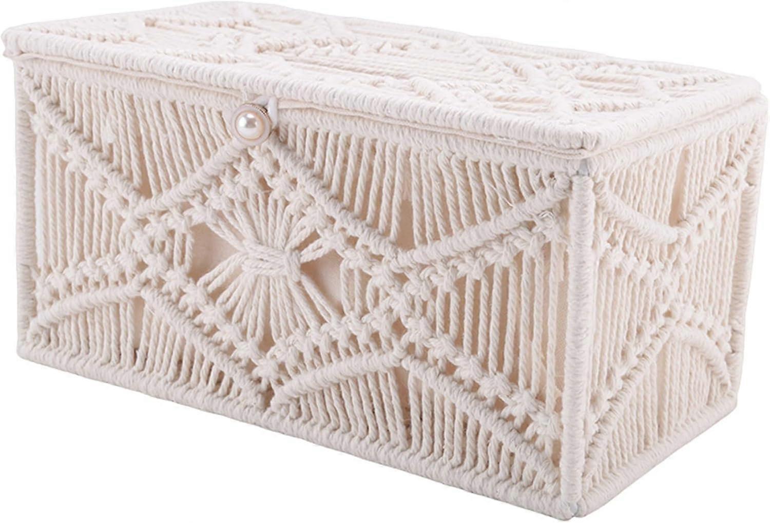 Tissue Box Cover Boho Decor Rectangular Paper Tissue Holder with Macra