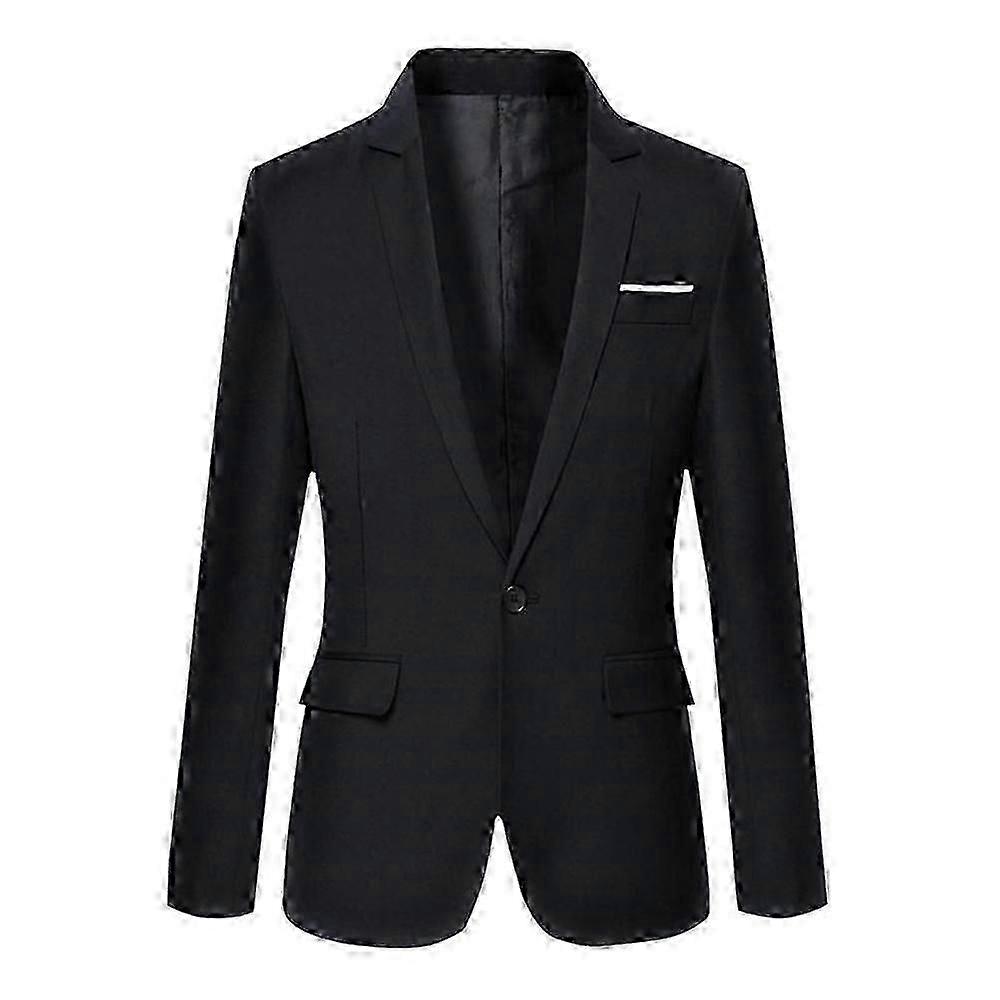 Plus Size Men Solid Lapel V-Neck One Button Blazer Jacket Formal Evening Wedding Coat