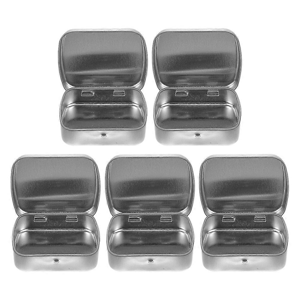 Metal Rectangular Portable Storage Tin Box with Lid 5Pcs Silver