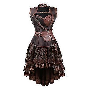 Steampunk Corset Plus Size Gothic Punk Leather Bustier Corset Dresses For Women Lace Skirt Set Burlesque Halloween Cosplay Sexy