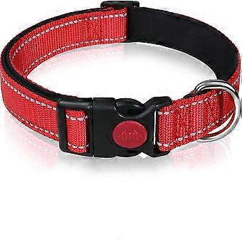 Reflective Nylon Dog Collar with Safety Buckle, Adjustable Pet Collars with Soft Neoprene Padding for Large Dogs,(1pc, red)