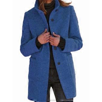 Women's Winter Long Wool Blend Pea Coat, Stand Collar Single-Breasted Thickened Blazer Jacket, Apricot Color, Size S