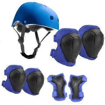 Child Protective Gear Set Adjustable Headgear Knee Elbow Pad Wrist Guard for 3-16 Boy Girl Scooter Skateboard Cycling  Blue