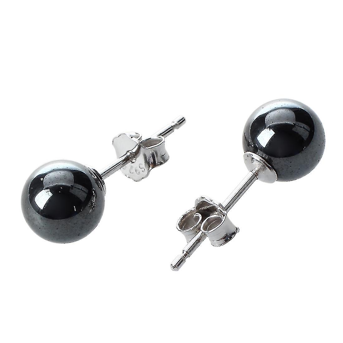 Hematite + 925 Sterling Silver Earrings Ear Studs 0.23" Hot