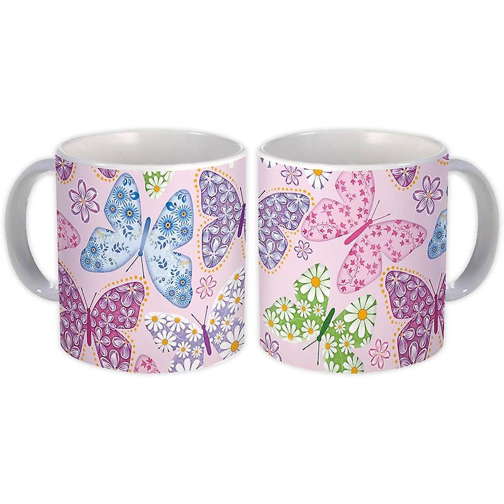 Presentmugg: Blomma tryckt fjärilar mönster