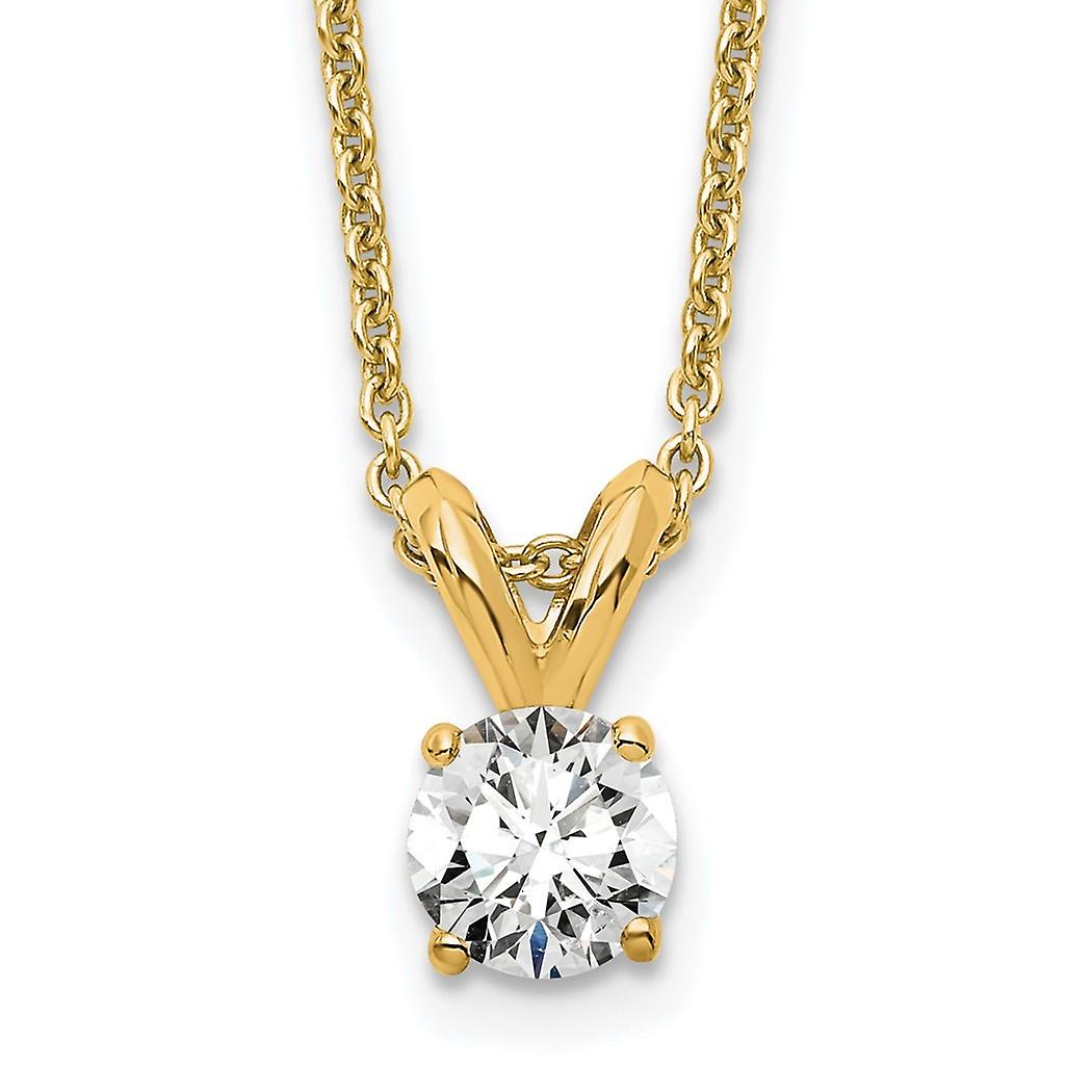 Diamant de laboratoire en or jaune massif 14 carats 1/4 ct. Collier solitaire rond SI+ H+ 18 pouces 9,75x4,8 mm de large Collier-pendentif