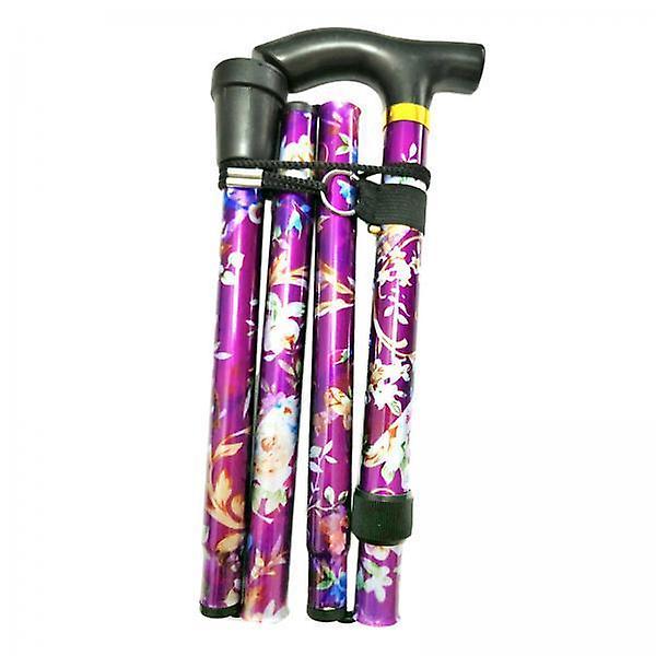 2xFoldable Cane Adjustable 5-Section Hand Walking Stick Camping Pole Pueple