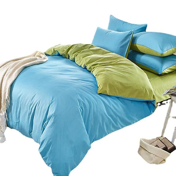 3/4Pcs Pure Cotton Sky Blue & Green Bedding Sets - Plain Duvet Cover Assorted Colors