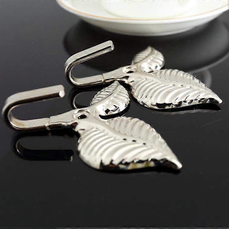 Curtain Hooks Leaf Shape Curtain Tiebacks for Wall Door or Hat（silvery）
