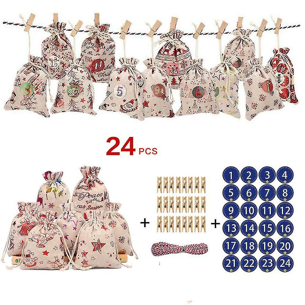 Advent Calendar To Fill, 10 X 14 Cm Christmas Calendar Fabric Bag To Fill Yourself, 24 Gift Bags Cha