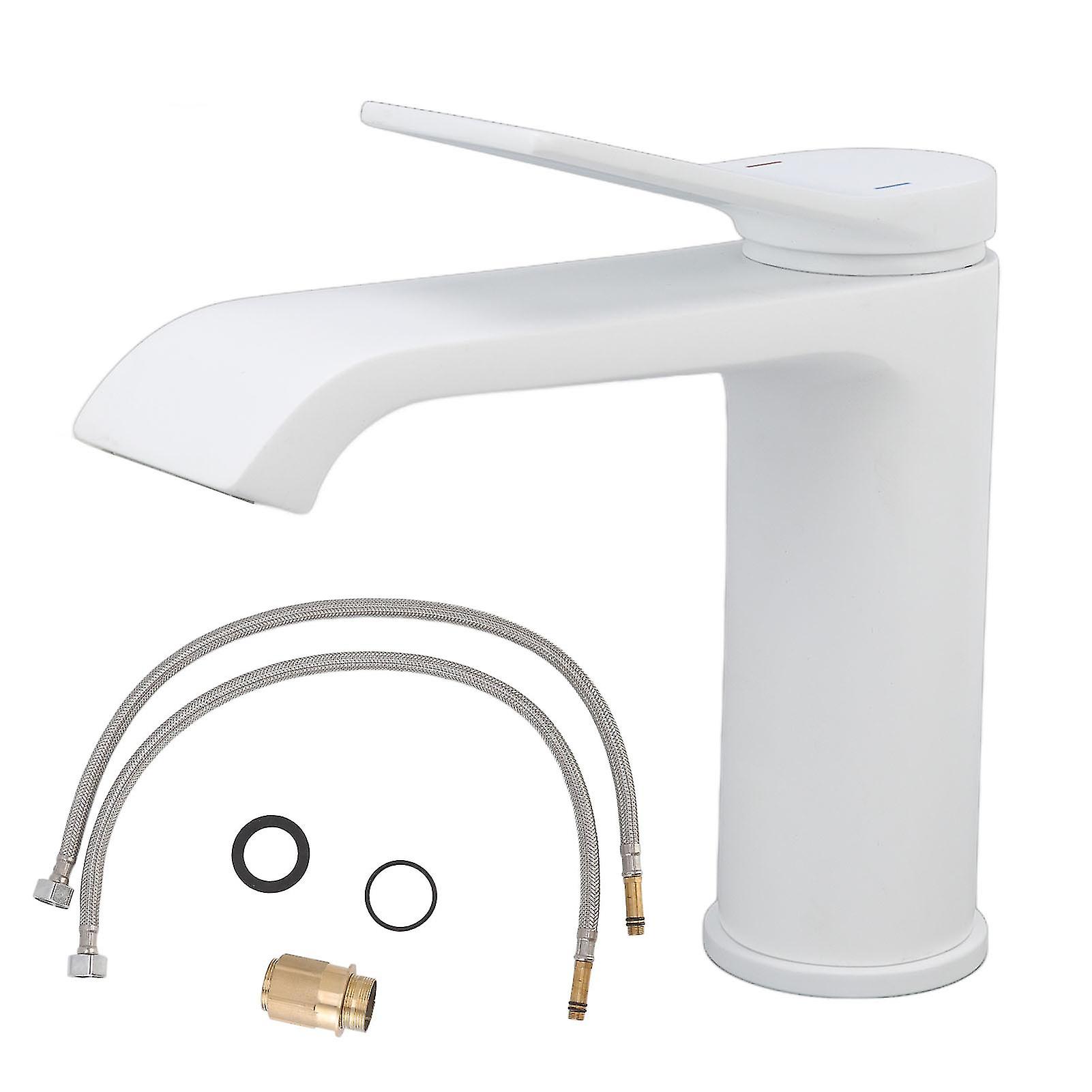 Sink Faucet G1/2 Thread Hot Cold Water Tap White Leaking Resistant Corrosion Proof Bathroom Basin Faucet for Home Use Short Style