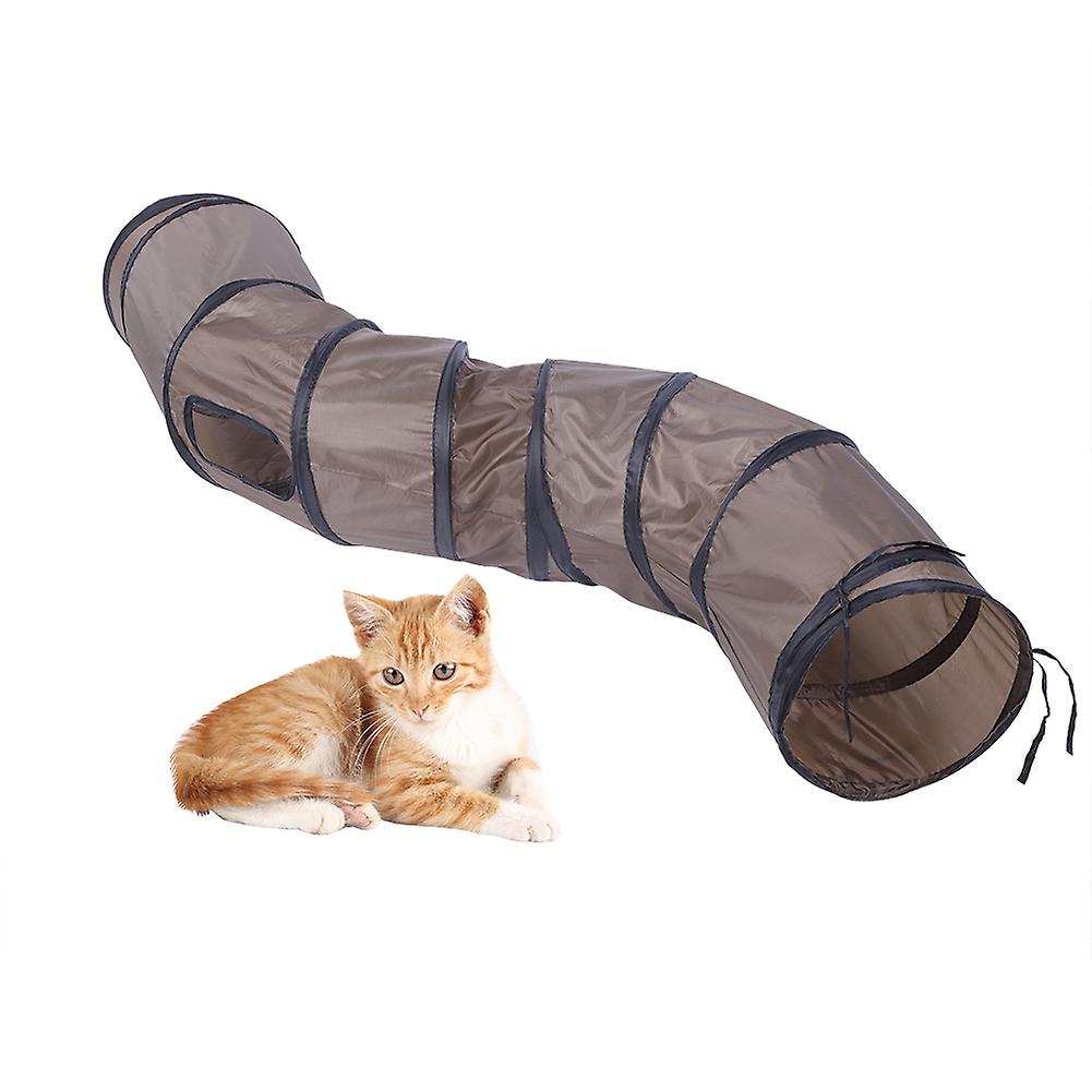Cat Tunnel S Shape Interactive Play Tube with Holes, Safe Durable Brown Tunnel for Indoor Cats Exercise and Hiding