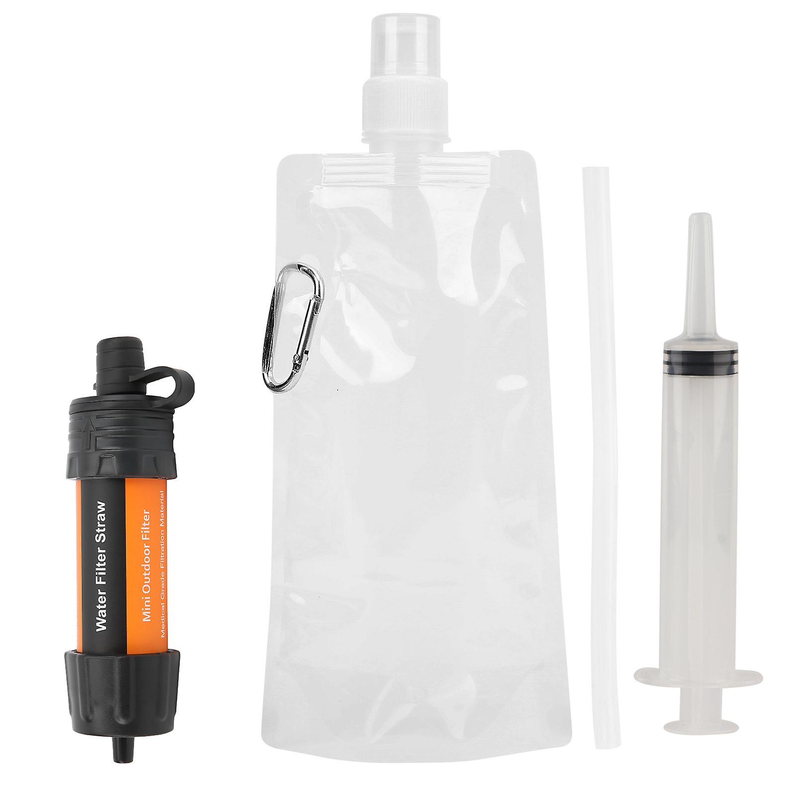 Compact Orange Water Filter Straw Kit for Camping, Hiking & Emergencies