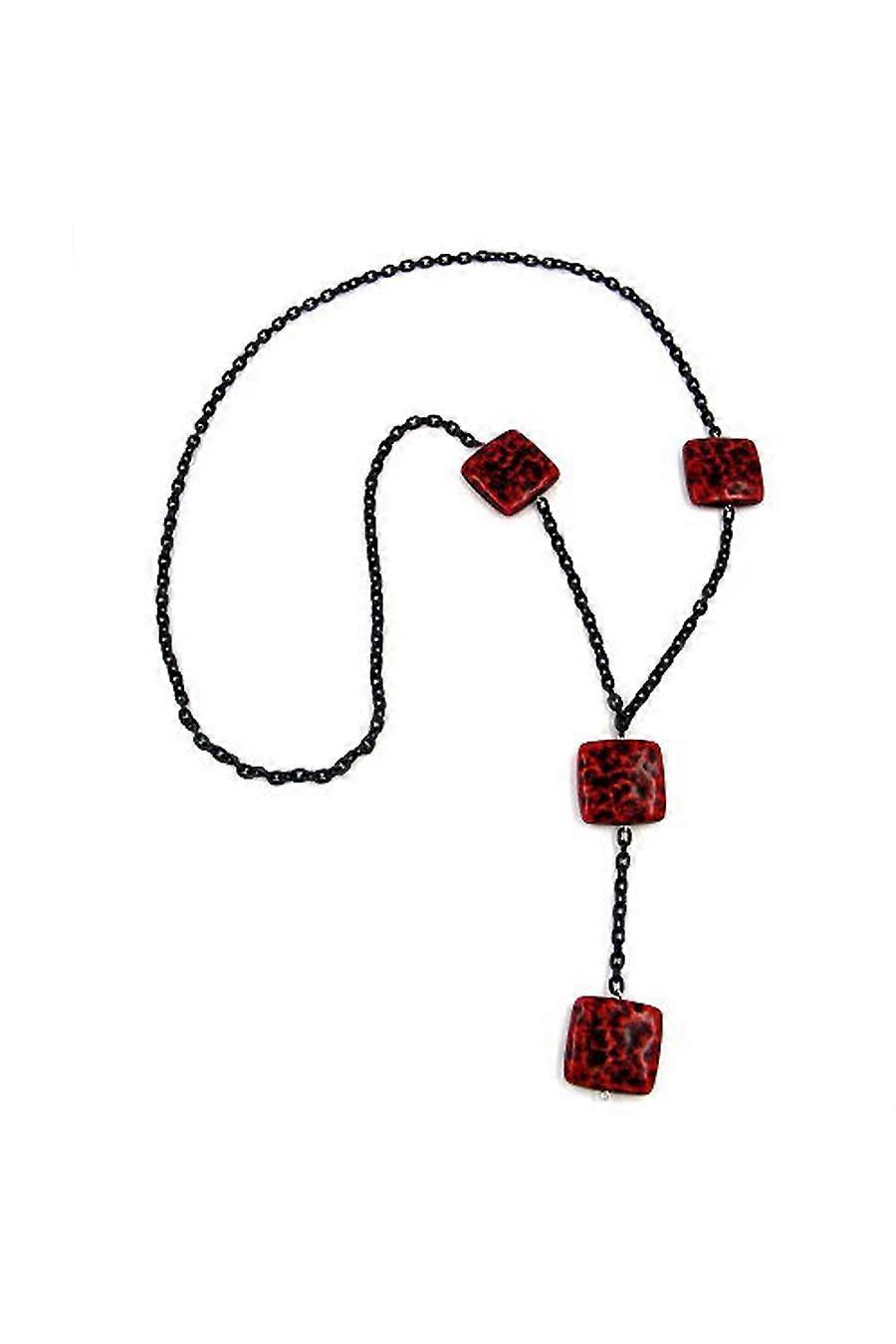 Necklace Square Beads Black-red 90cm - Gl03951