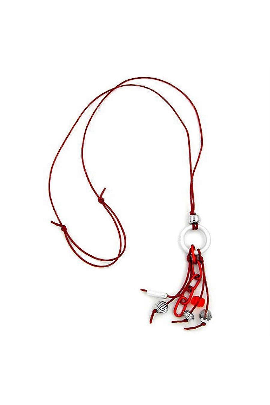 Necklace Grey/ Red Beads - Gl02747
