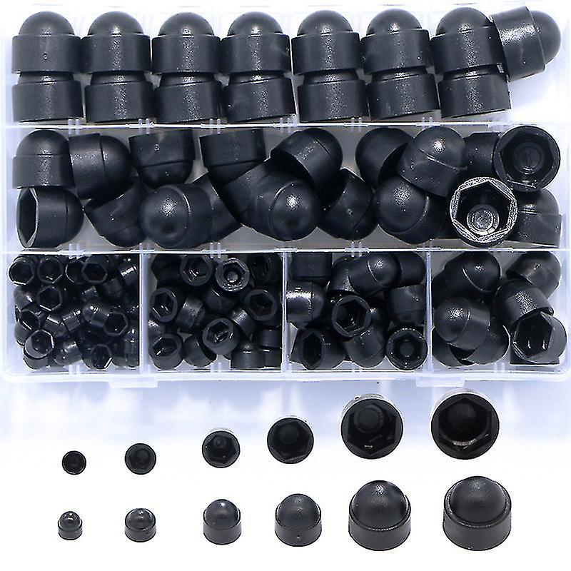 145 Pcs Plastic Cap Bolts, Nut Cover Cap, Hexagon Cap Bolt Nut Protection Hexagonal Black Hexagonal