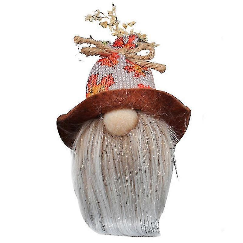 Autumn Gnome Plush Toys Maple Pattern Knitted Ornament Seasonal Fuzzy Dwarf Doll