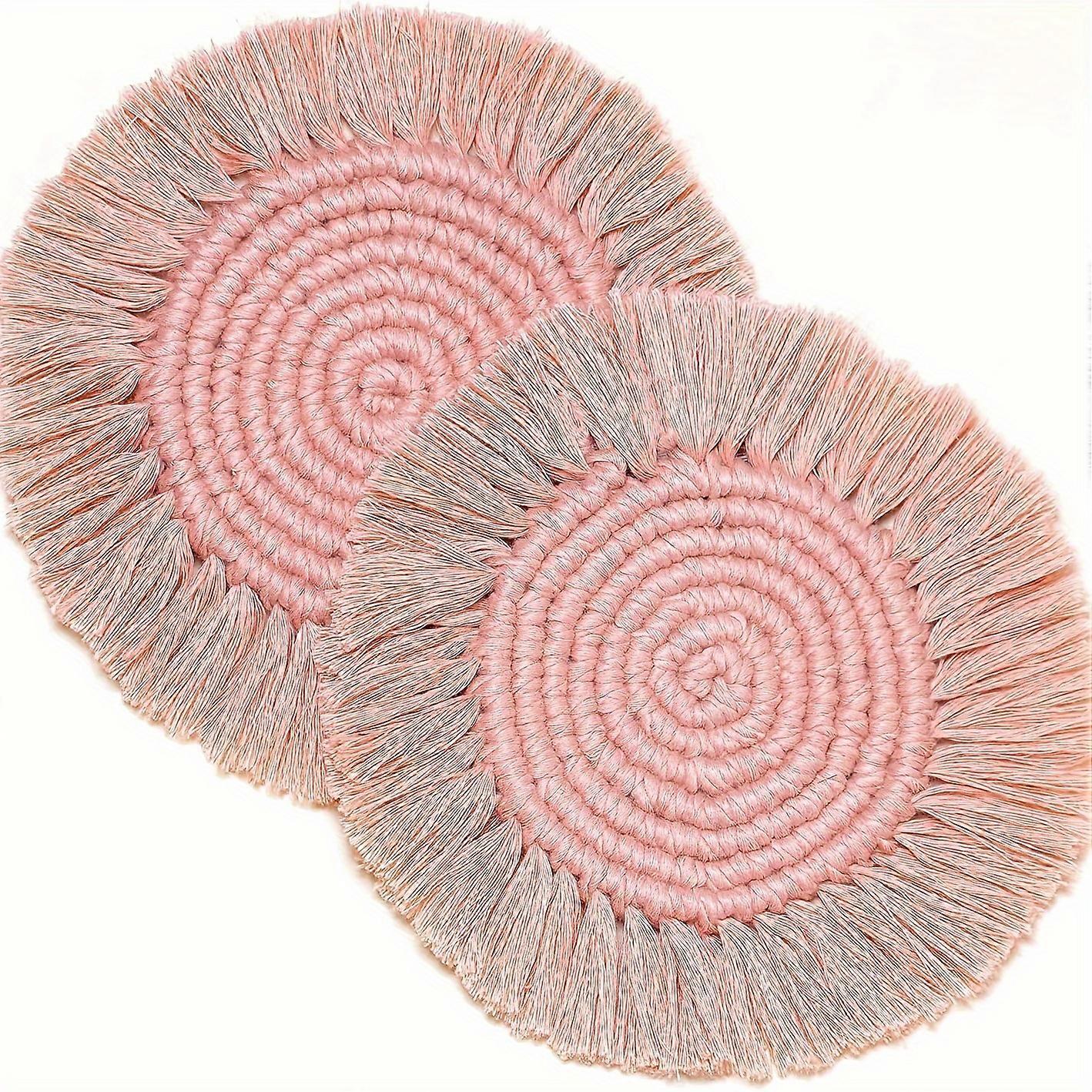 2pcs, Coasters, Cotton Handmade Coasters For Drinks, Round Woven Absorbent Coasters With Tassels, Boho Style Macrame Coasters, Heat Insulation Table M