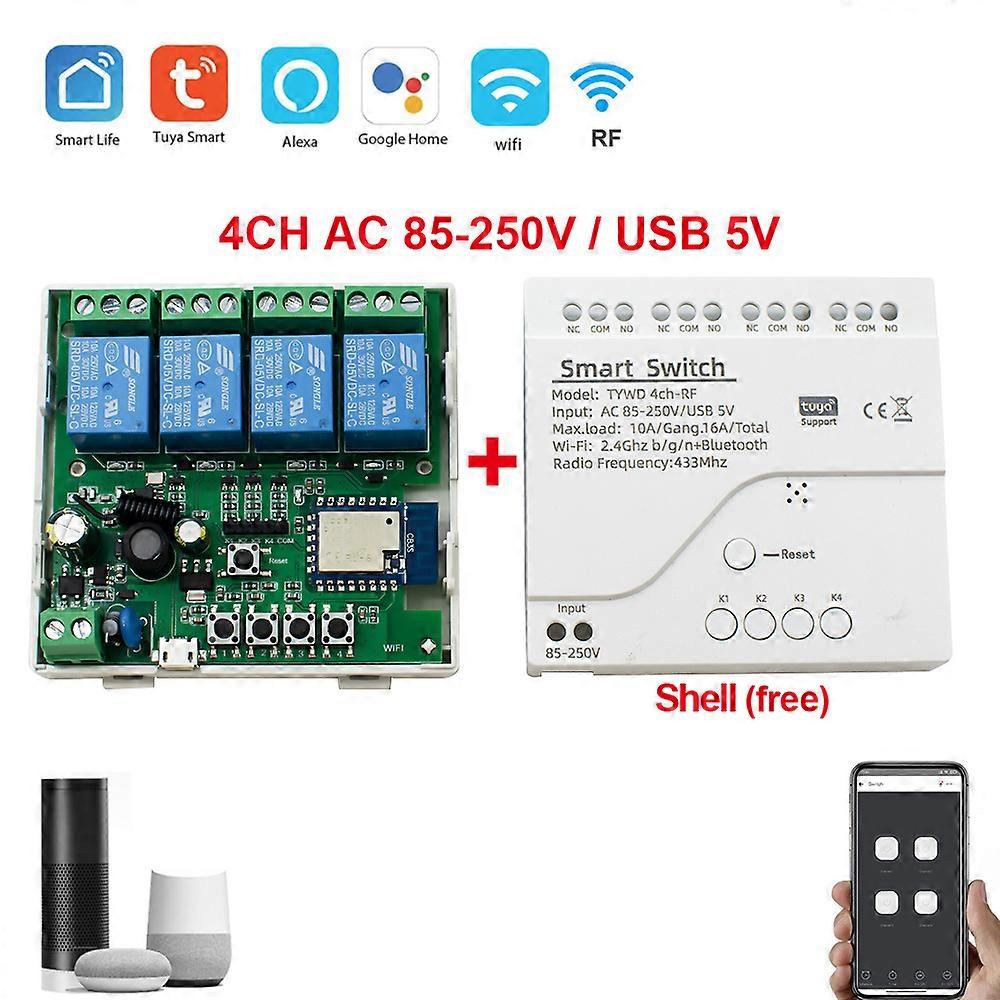 1CH 2CH 4CH Smart Light Switch 220V 12V 24V WIFI Remote Control Relay Module Timing Motor Wireless RF433 Alexa Compatible