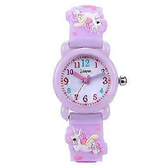 3D kids cartoon watch waterproof quartz watch, unicorn, purple