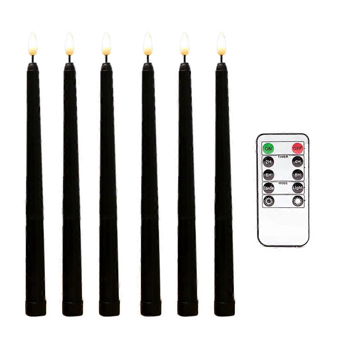 6Pcs Flameless Black Taper Candles Flickering with 10-Key Remote Timer, Battery Operated LED Candle