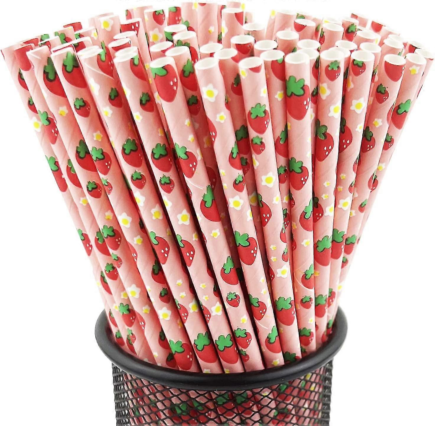 Disposable Drinking Fruit Paper Straws, Pack 100 Strawberry