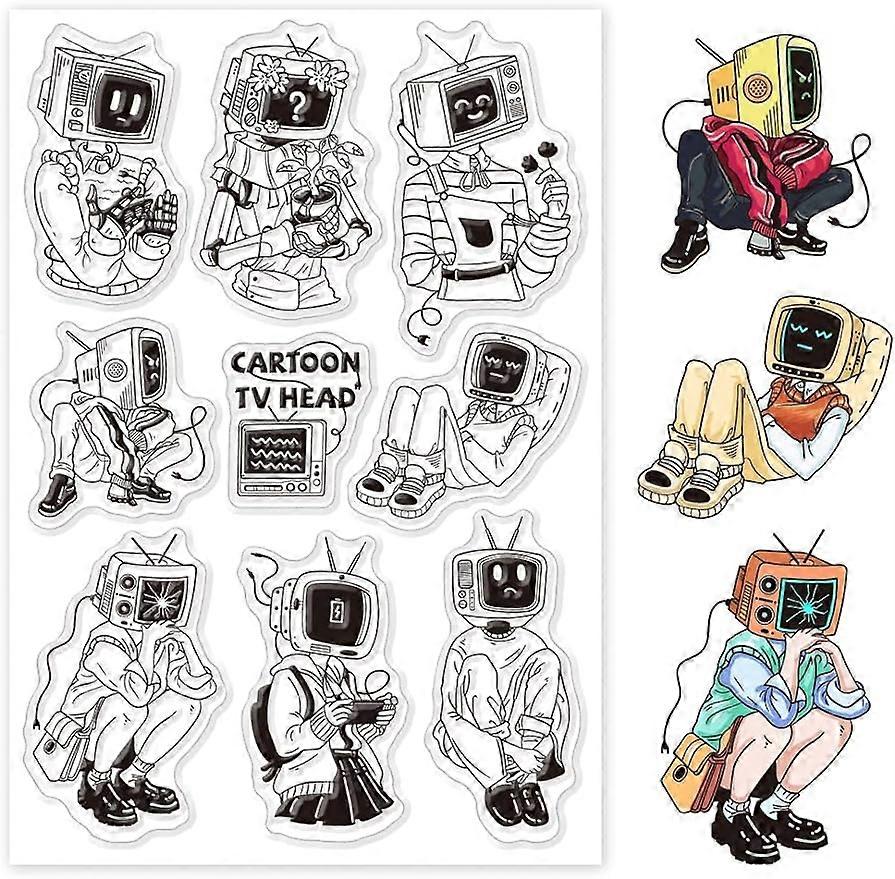 1Sheet TV Head People Silicone Clear Stamps