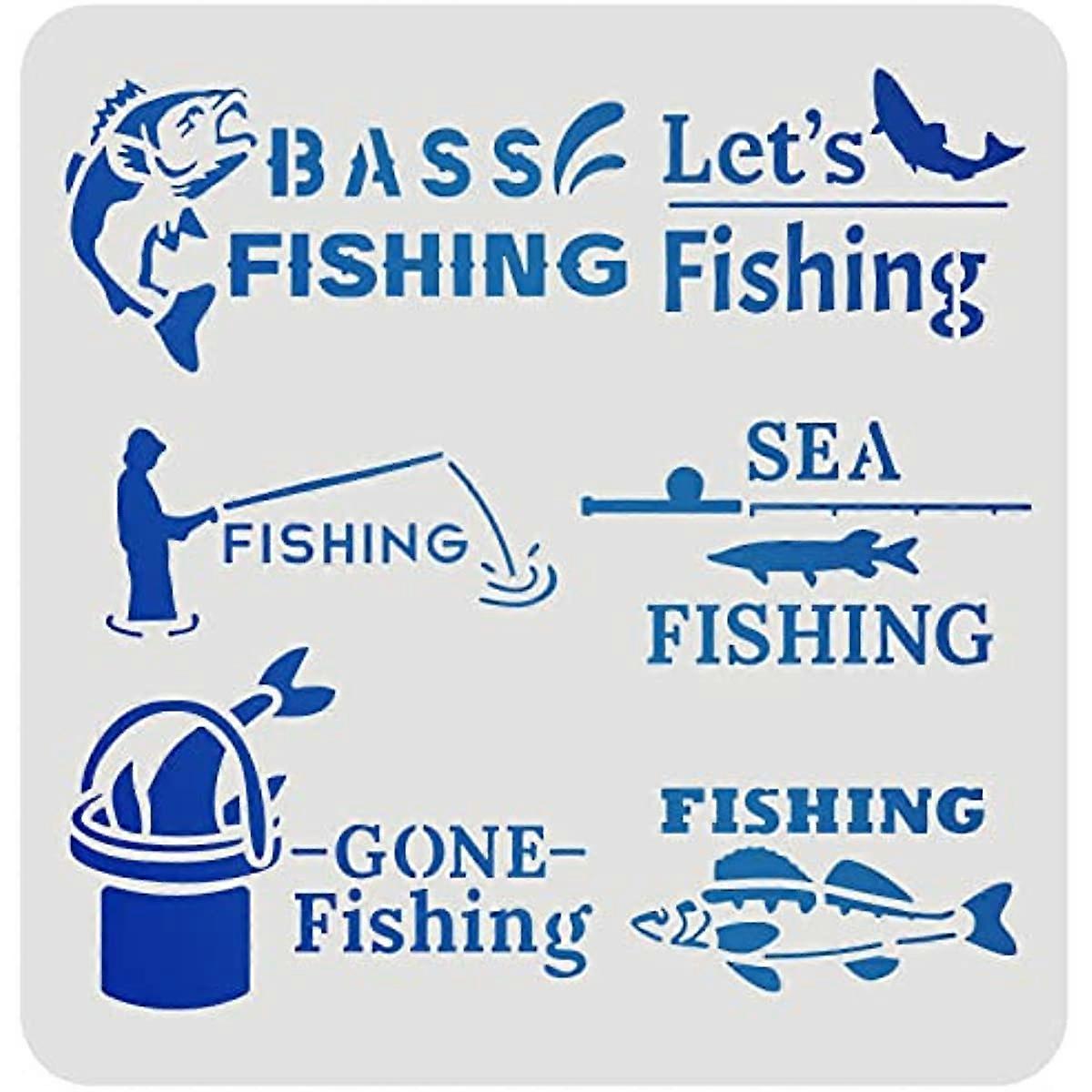 Fish Stencil Bass Fishing Stencil Template 11.8x11.8 inch Gone Fishing Sea Fish Painting Drawing Stencil Reusable Mylar Template for Painting on Wood 