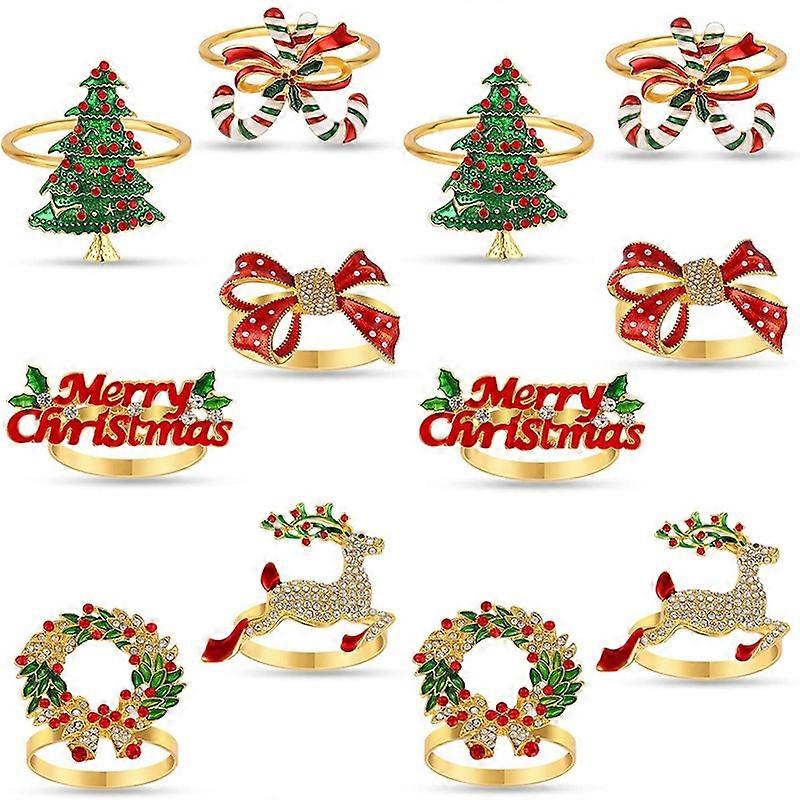 Christmas Napkin Rings Set of 12,Napkin Rings Holders for Christmas Dinning Table Setting-Wedding R