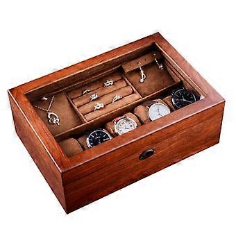 Caja de almacenamiento de reloj de madera Caja de exhibición de almacenamiento de doble capa para joyería con cerradura