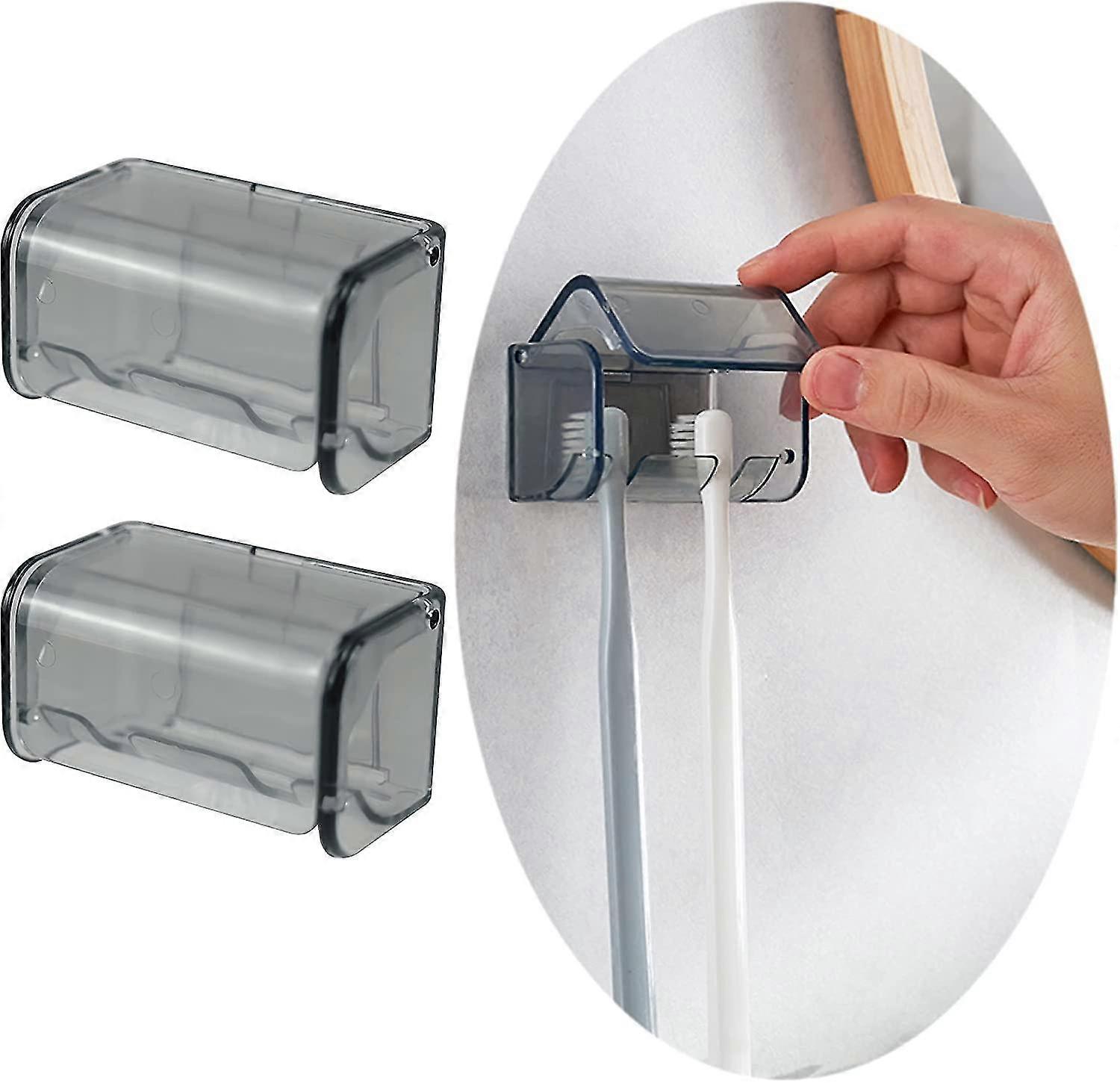 2 Pack Toothbrush Holder 2-slots With Wall Mounted Adhesive