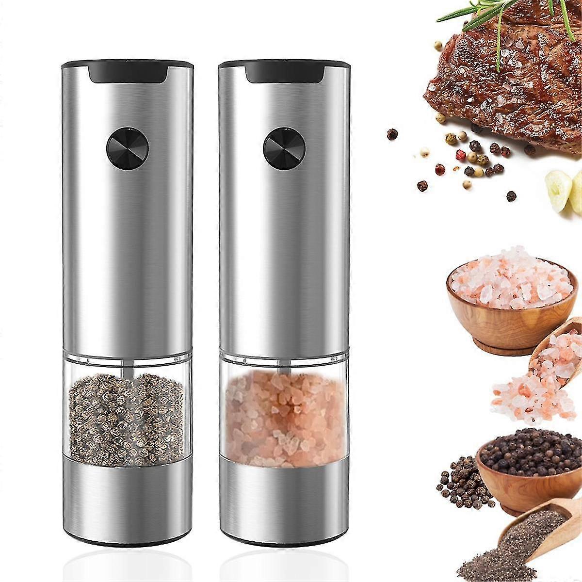 Salt and Pepper Mill Electric Set of 2 with Base, Adjustable Coarseness Spice Mill, Automatic Grinding, LED Light