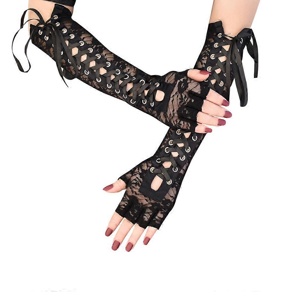 Lace Stitching Buckle Strap Half Finger Gloves