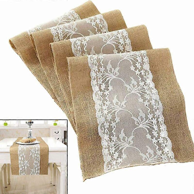 Vintage Rustic Table Runner White Burlap Tablecloth Lace Burlap Table Runne