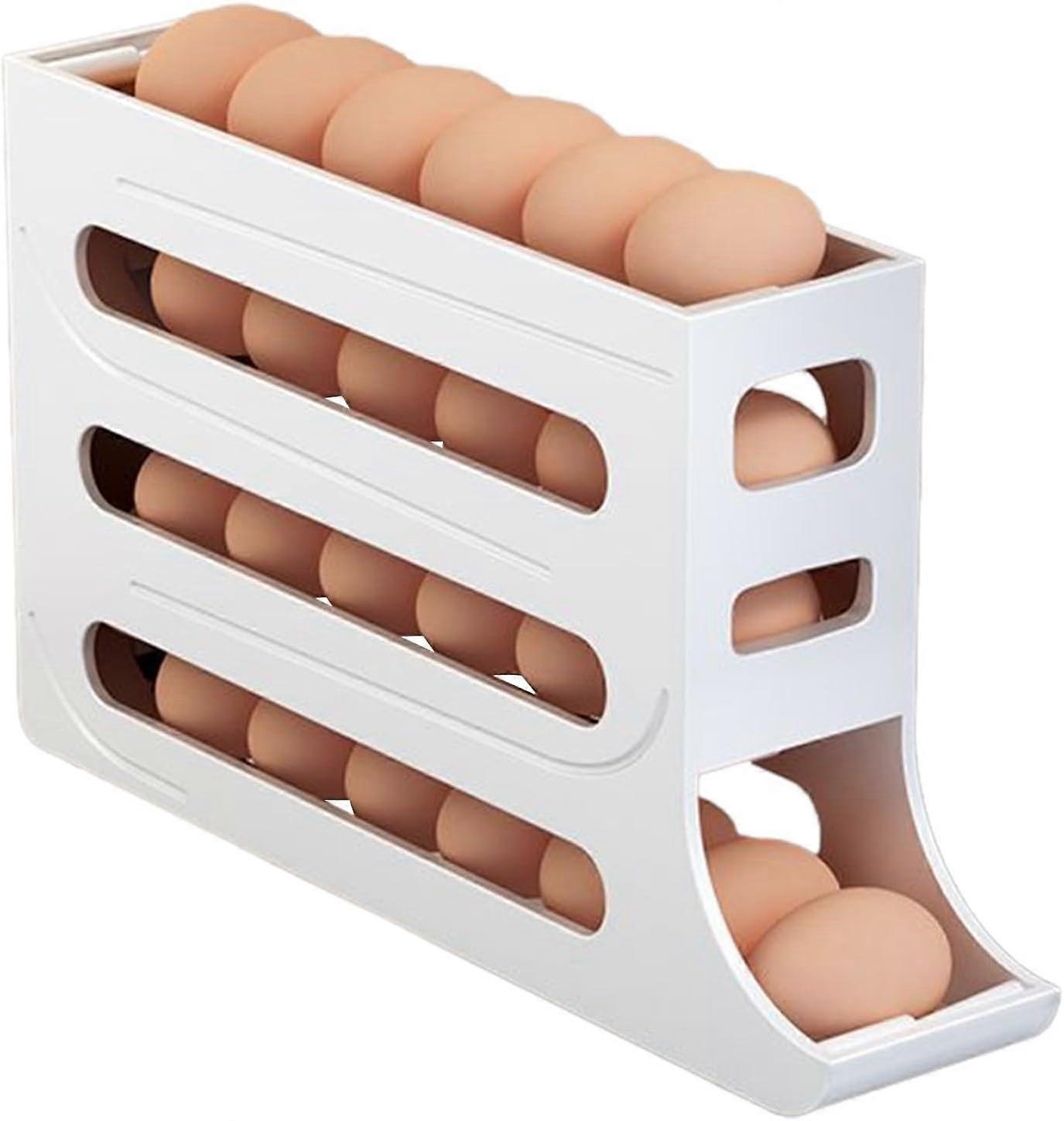 Refrigerator Egg Dispenser 30 Egg Containers, 4-Tier Stackable Egg Organizer, Automatic Rolling Egg Rack Plastic Egg Tray for Kitchen Refrigerator Sto