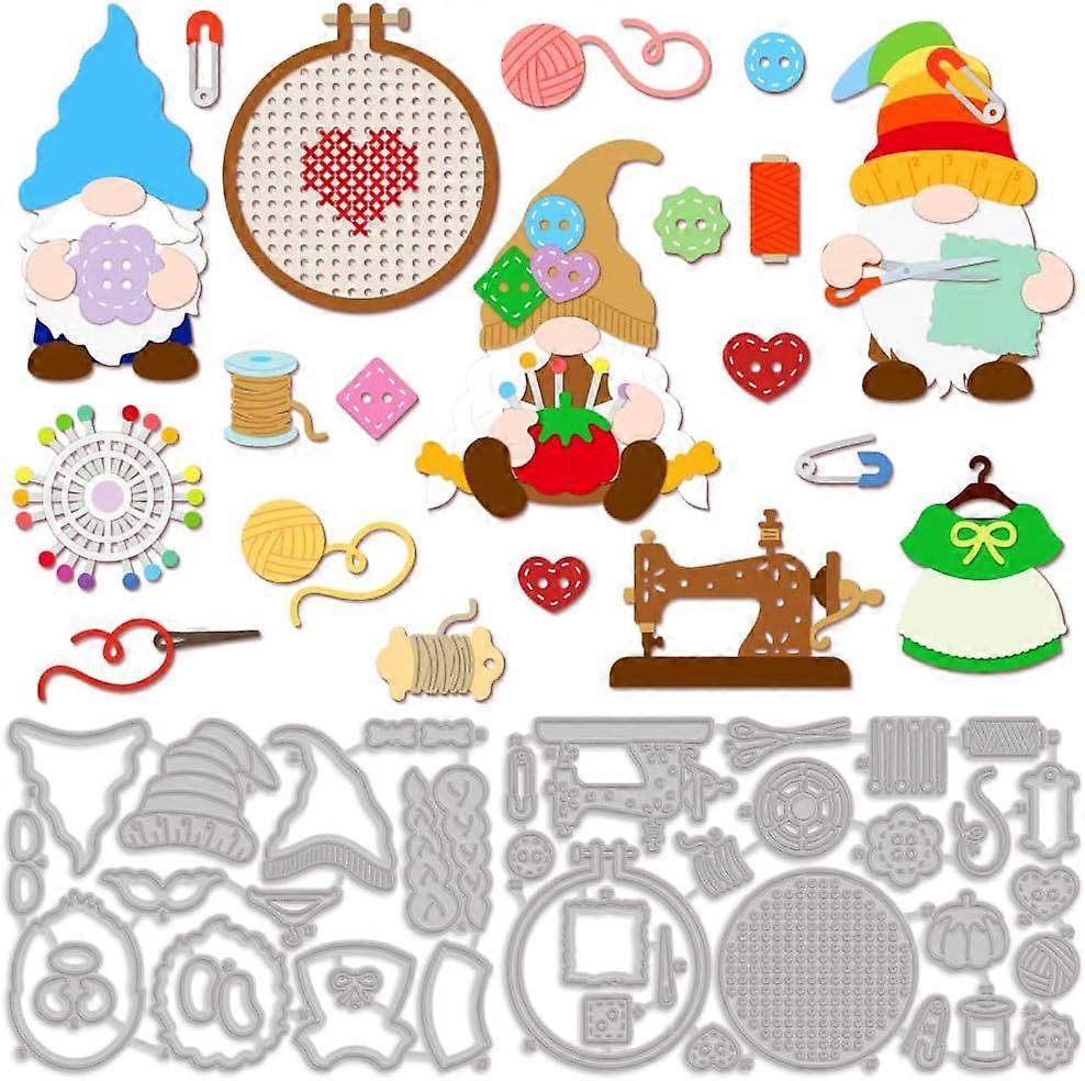 Sewing Gnome Die Cuts for Card Making Gnome Metal Cutting Dies Free Combination Wool Button Sewing Supplies Shape Embossing Stencil for Scrapbooking C