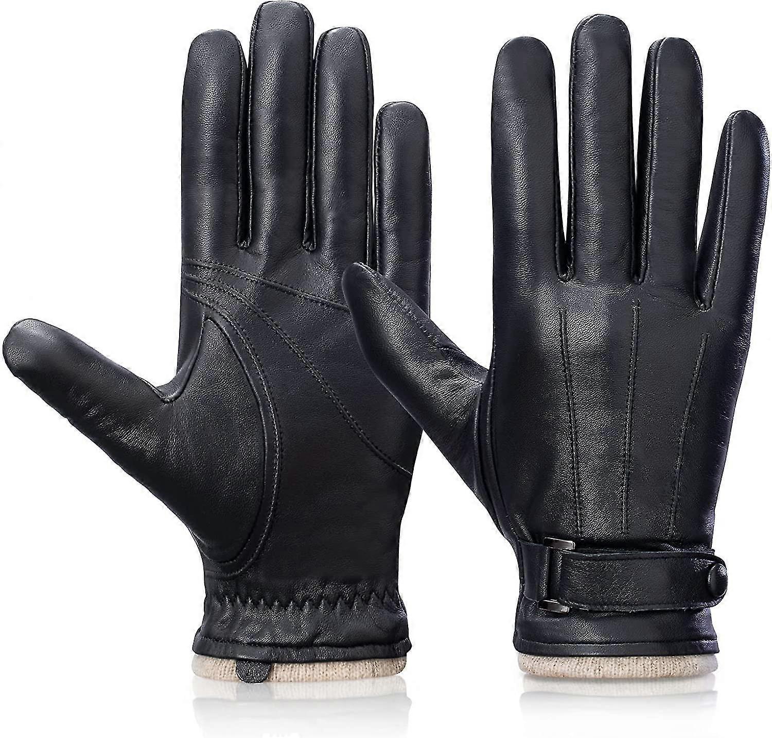 Winter Echtes Schafleder Handschuhe für Herren, Thermo-Kaschmirfutter