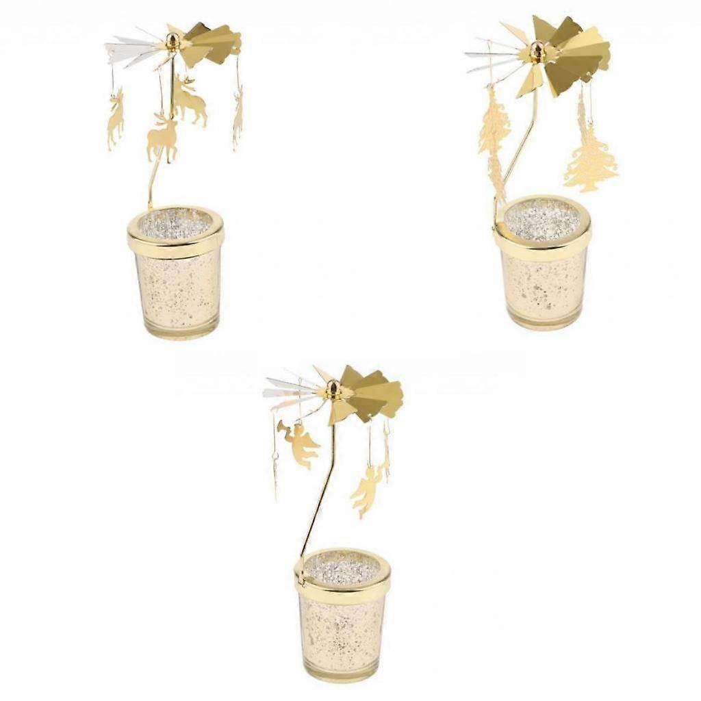 3pcs Romantic Rotating Candle Holder Stand Spining Tealight Candlestick