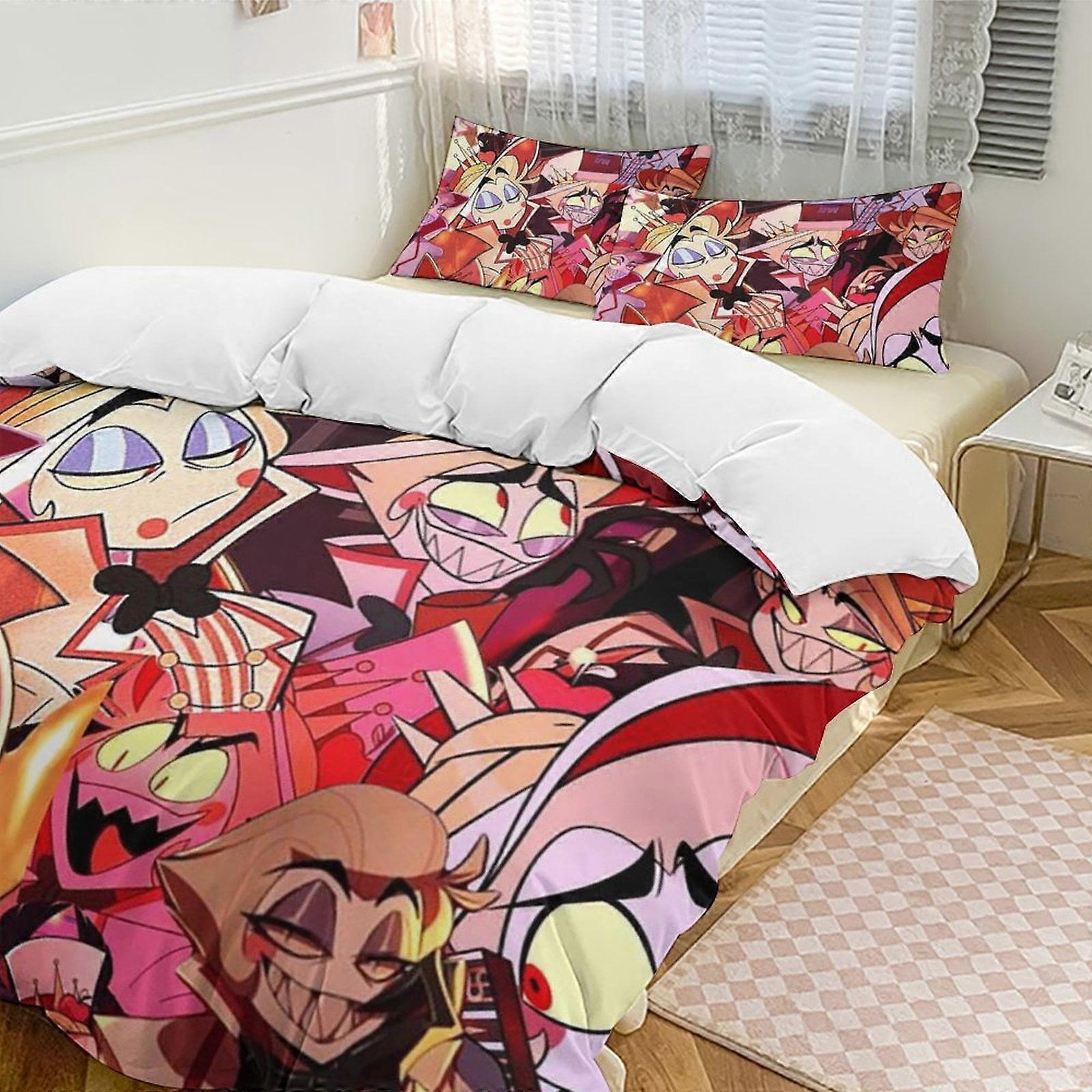 Zm412 Hazbin Hotel 3-Piece Twin Bed Set - Includes 1 Single Comforter And 2 Pillowcases Bedding - Fade Resistant Microfiber - Hazbin Hotel Lc412